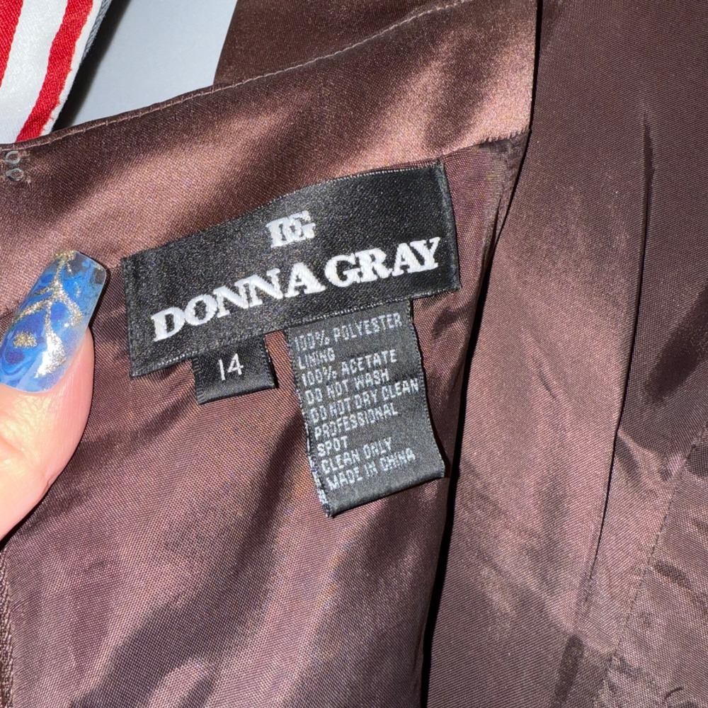Vintage Dark Beaded Chocolate Donna Gray Formal Gown Evening Dress Floor‎ Length - Picture 2 of 13